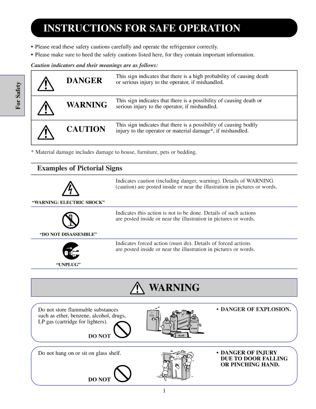 GE TPJ24PF, TPJ24PR, TPJ24BR, TFJ28PR, TFJ30PF, TFJ30PR, TFJ22PR, TFJ20JR, TFJ25PR manual Instructions for Safe Operation, Do not 