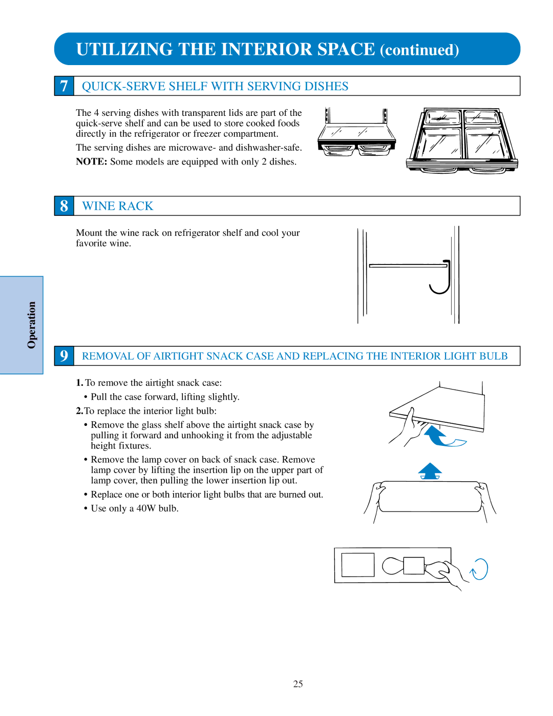 GE TFJ22PR, TPJ24PR, TPJ24BR, TPJ24PF, TFJ28PR, TFJ30PF, TFJ30PR, TFJ20JR manual QUICK-SERVE Shelf with Serving Dishes, Wine Rack 