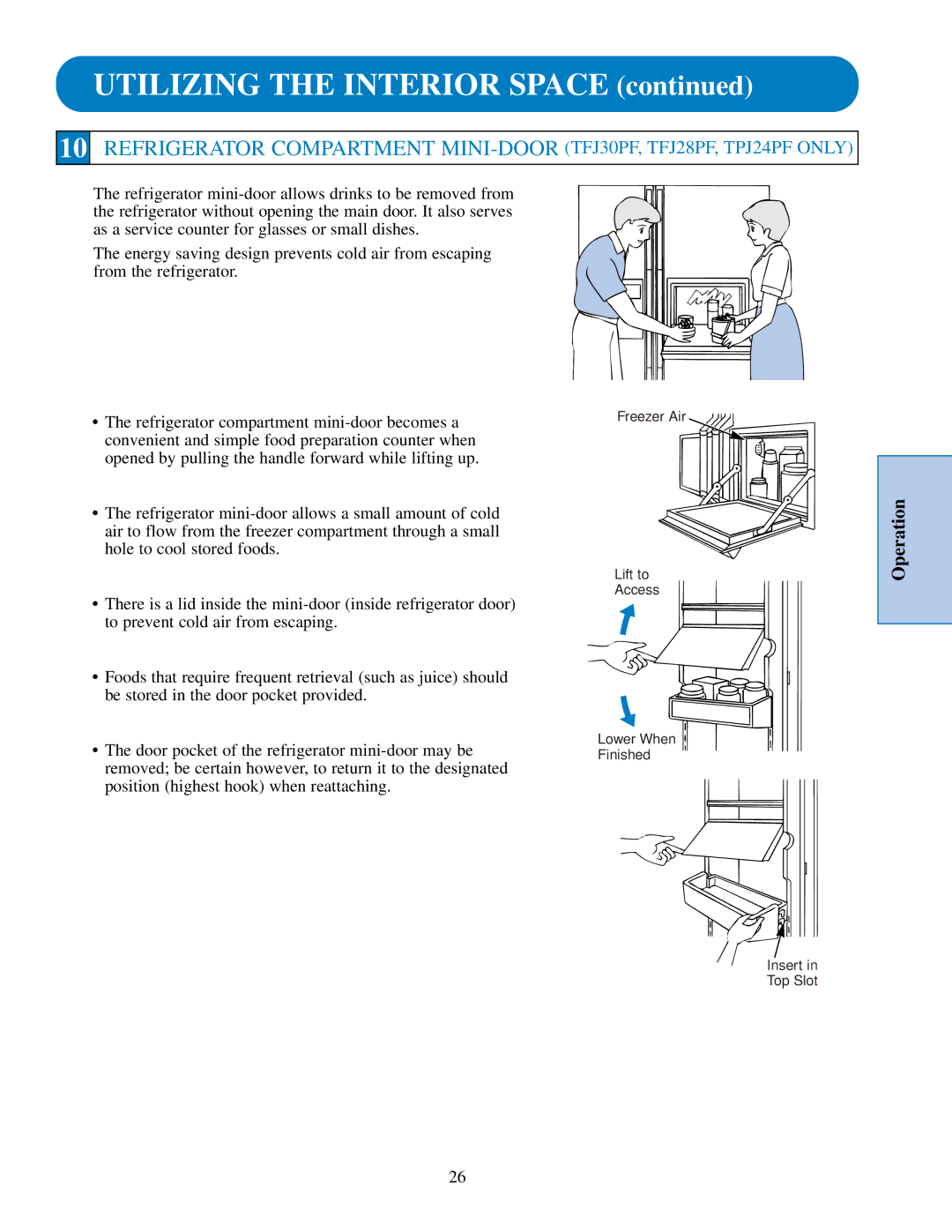 GE TFJ20JR, TPJ24PR, TPJ24BR, TPJ24PF, TFJ28PR, TFJ30PF, TFJ30PR, TFJ22PR, TFJ25PR Freezer Air Lift to Access Lower When Finished 