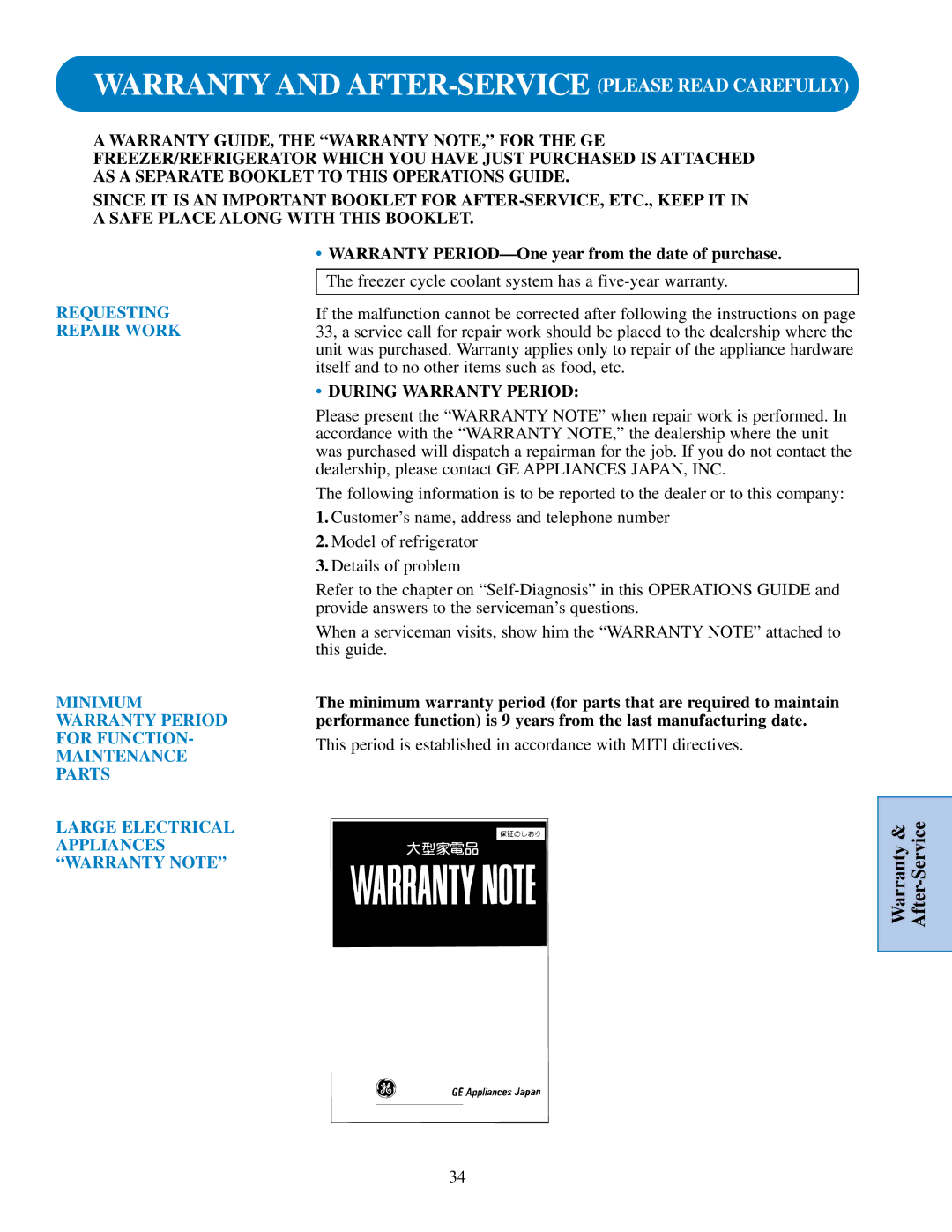 GE TFJ30PR, TPJ24PR, TPJ24BR, TPJ24PF, TFJ28PR manual Warranty and AFTER-SERVICE Please Read Carefully, During Warranty Period 