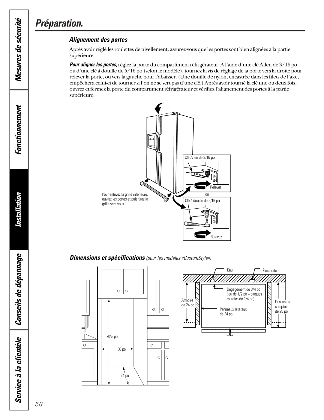 GE TPX24PBDBB, TPX24PBDCC, TPX24PBDWW, TPX24PBDAA, TPS24PBDBS La clientèle Conseils de dépannage, Alignement des portes 