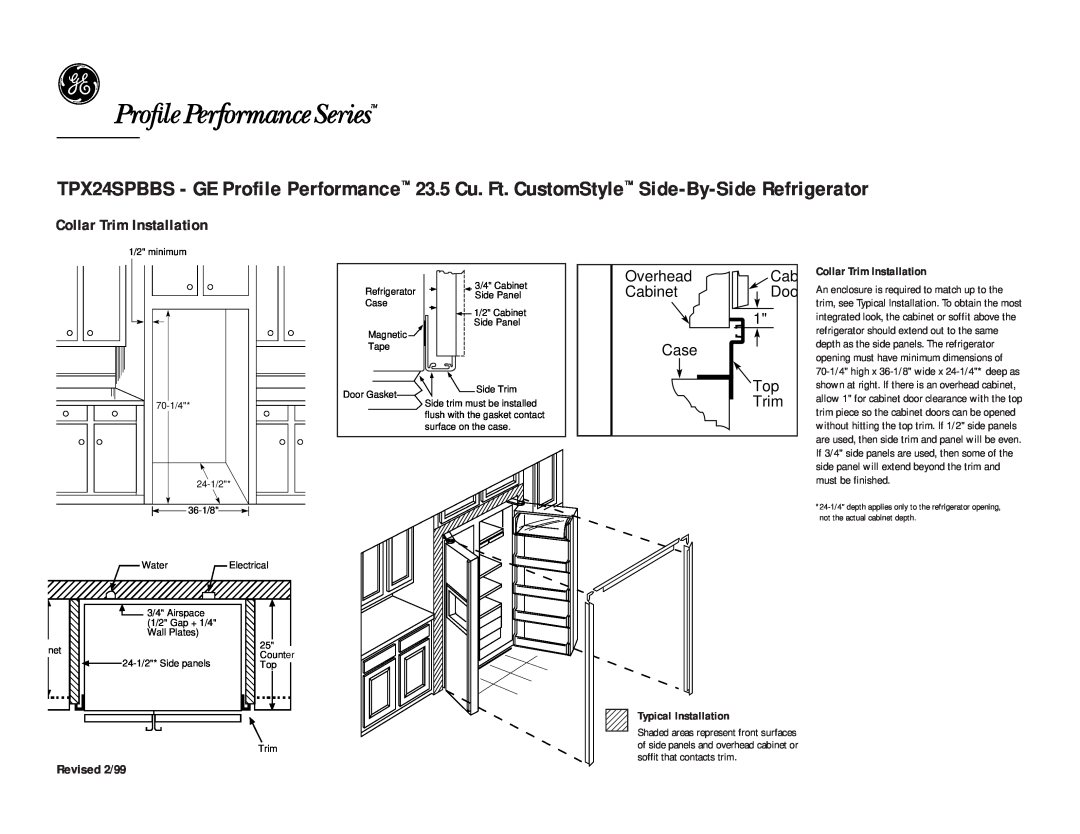 GE TPX24SPBBS Collar Trim Installation, OverheadCab CabinetDoo 1 Case Top Trim, Revised 2/99, Typical Installation 