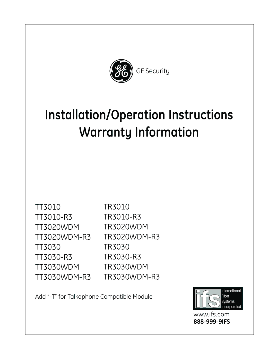 GE TR3030-R3, TT3020WDM-R3, TR3020WDM TR3020WDM-R3, TT3010-R3, TR3010 warranty TT3020WDM TR3020WDM, TT3030WDM TR3030WDM 