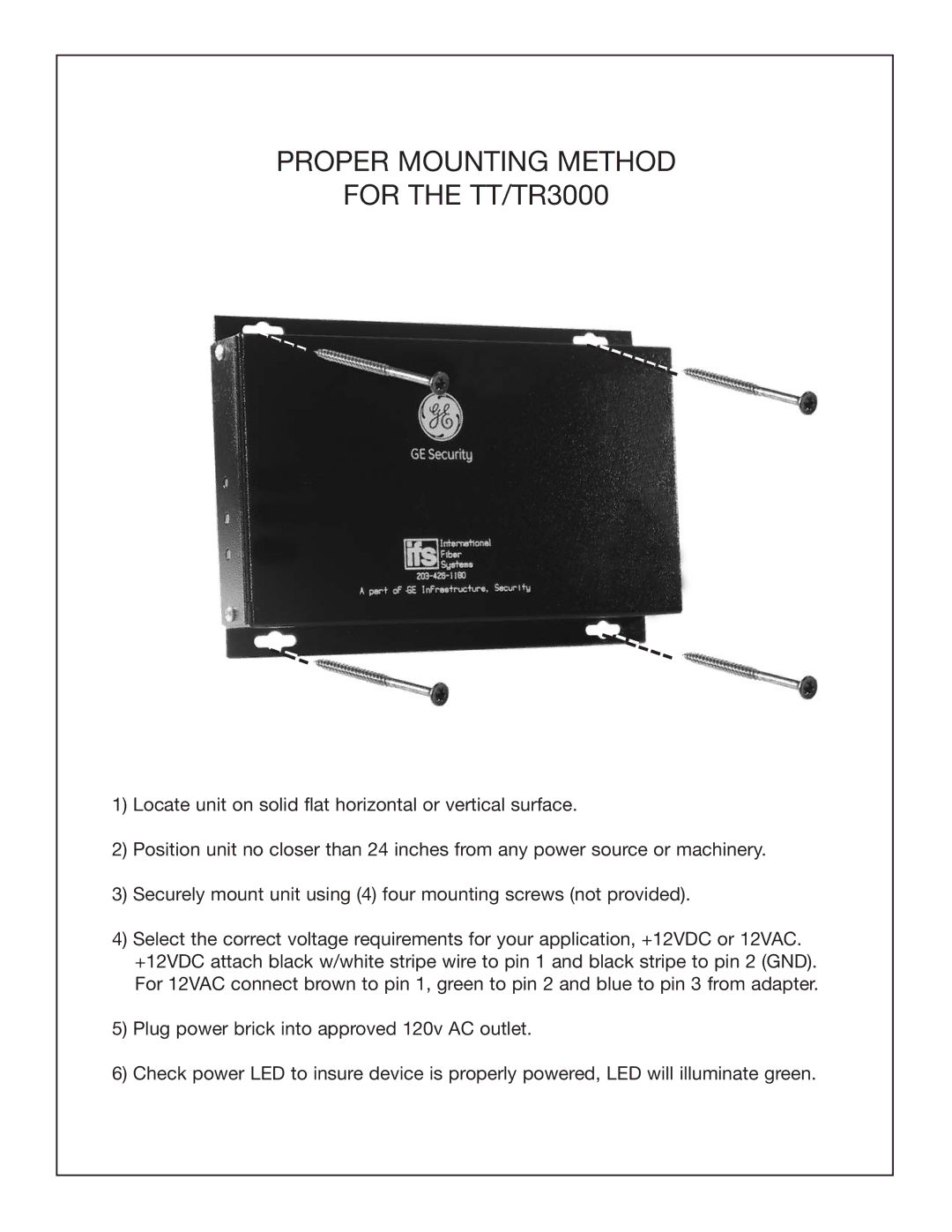 GE TR3030WDM, TR3030-R3, TT3020WDM-R3, TR3020WDM TR3020WDM-R3, TT3010-R3, TR3010 Proper Mounting Method For the TT/TR3000 