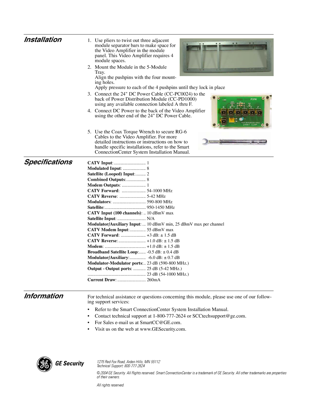 GE TV Video Accessories specifications Installation, Specifications, Information, 6HFXULW 