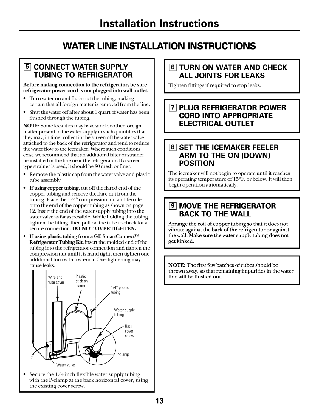 GE UK-KIT-3S owner manual 6TURN ON WATER AND CHECK ALL JOINTS FOR LEAKS, Installation Instructions 