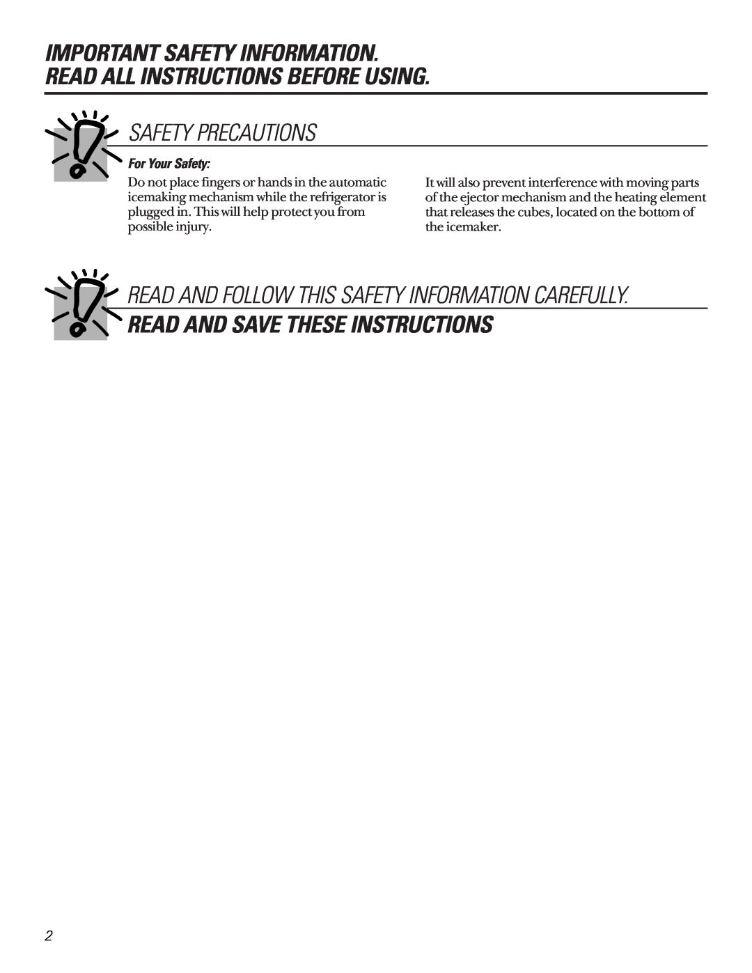 GE UK-KIT-3S Read And Save These Instructions, Safety Precautions, Read And Follow This Safety Information Carefully 
