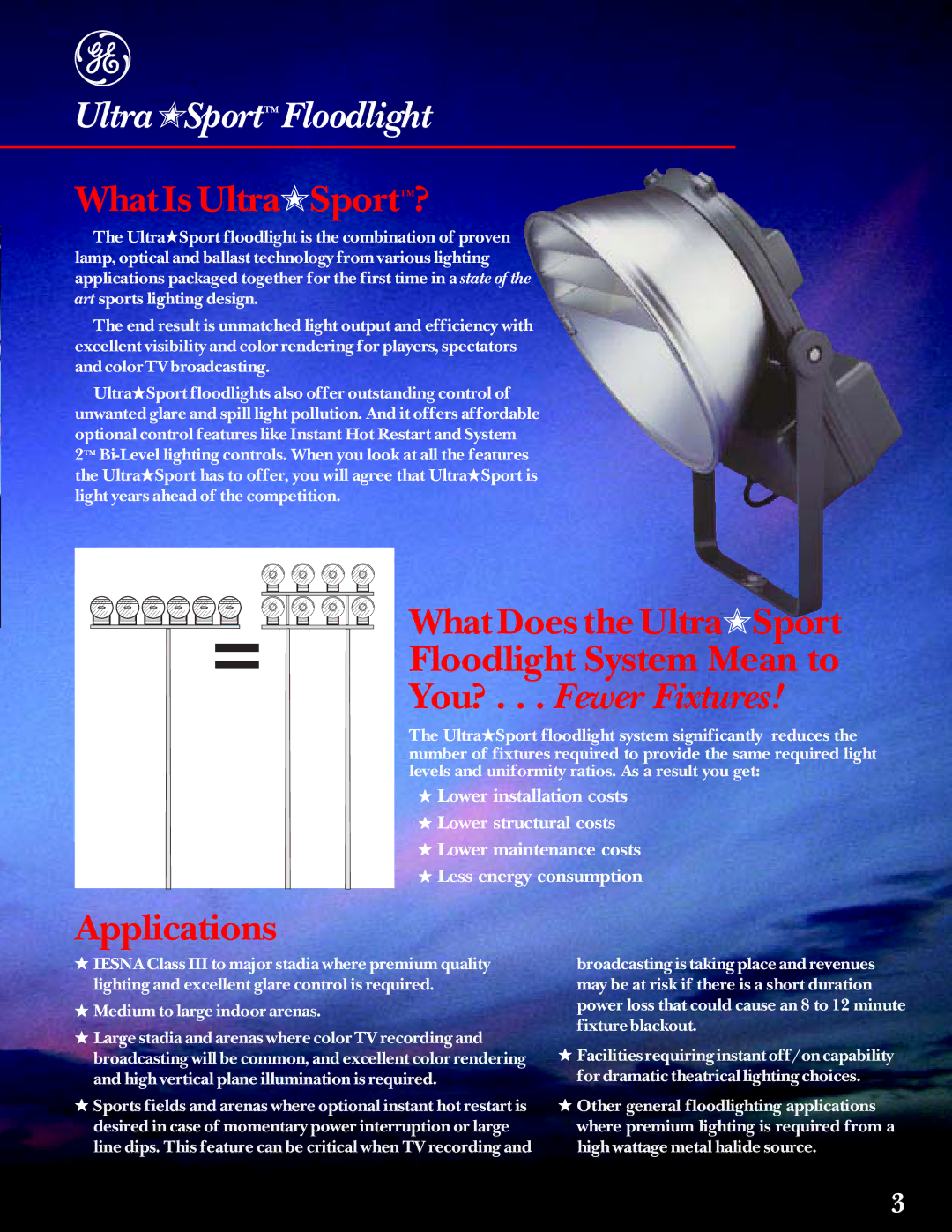 GE manual What Is UltraSportTM?, What Does the UltraSport Floodlight System Mean to, Applications 