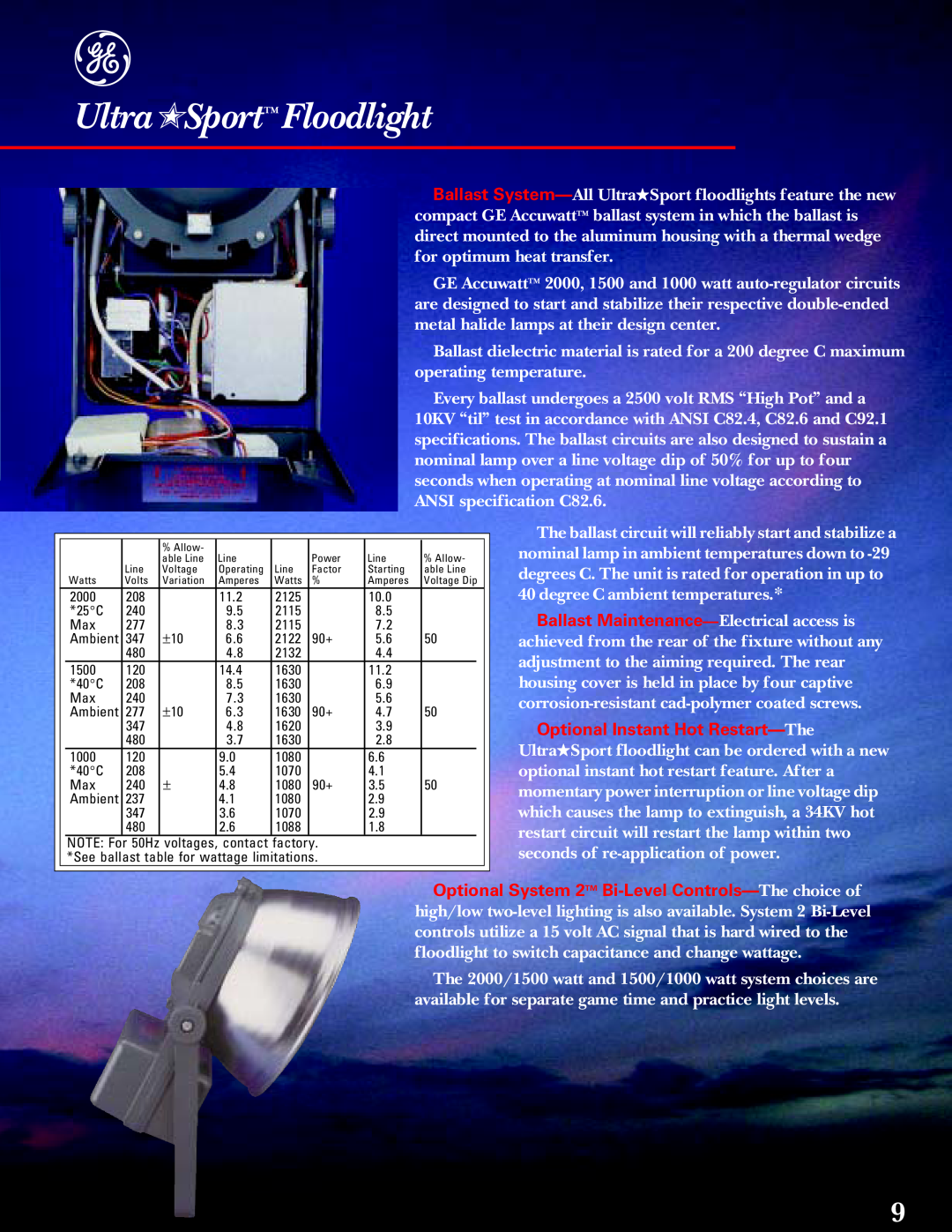 GE manual UltraSportTM Floodlight, 2000 