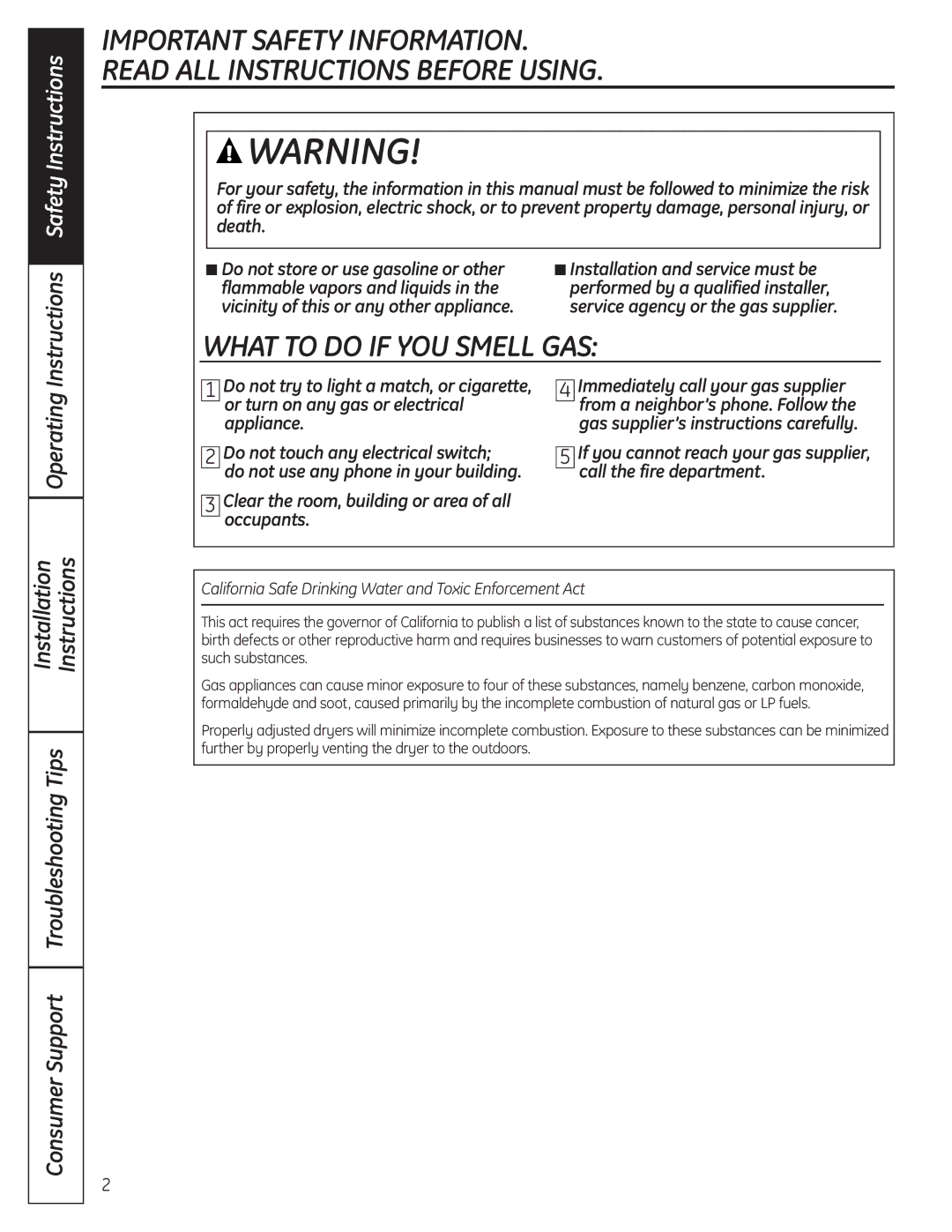 GE UPGT650, DPGT650 operating instructions Operating, Clear the room, building or area of all occupants 