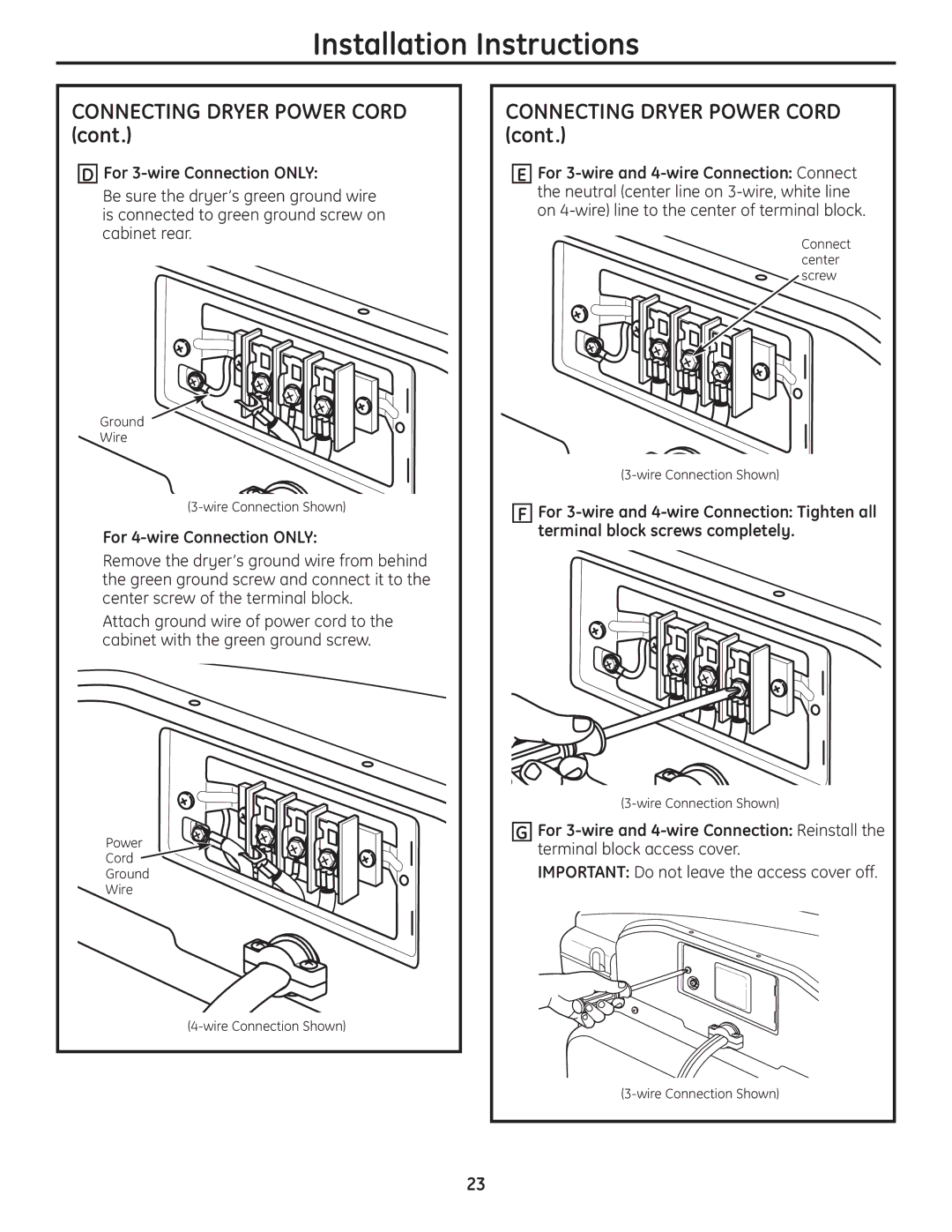 GE DPGT650, UPGT650 operating instructions For 3-wire Connection only, For 4-wire Connection only 