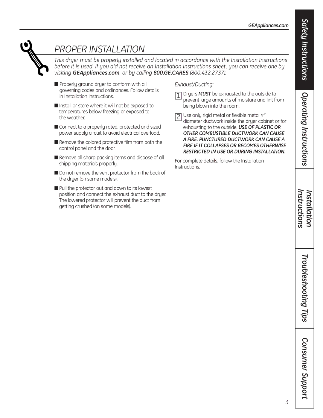 GE DPGT650, UPGT650 operating instructions GEAppliances.com, For complete details, follow the Installation Instructions 