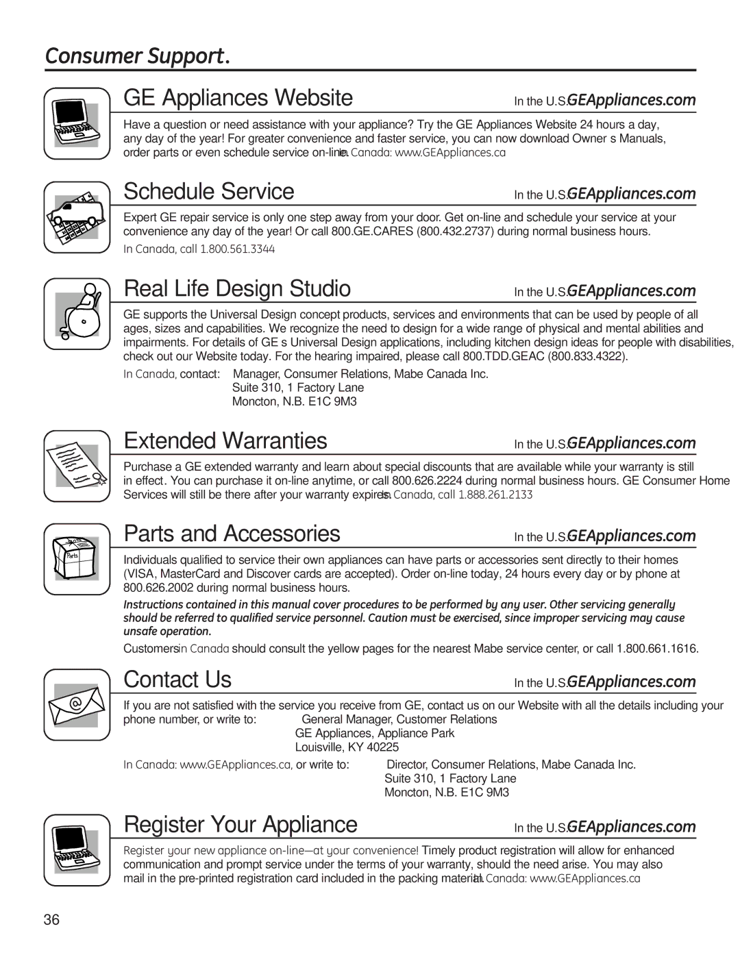 GE UPGT650, DPGT650 operating instructions Consumer Support, Schedule Service 