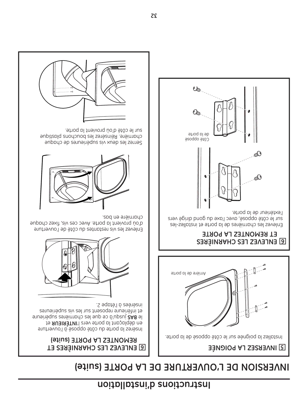 GE DPGT650, UPGT650 operating instructions ’installation Instructions, Porte LA Remontez ET Charnières LES Enlevez 