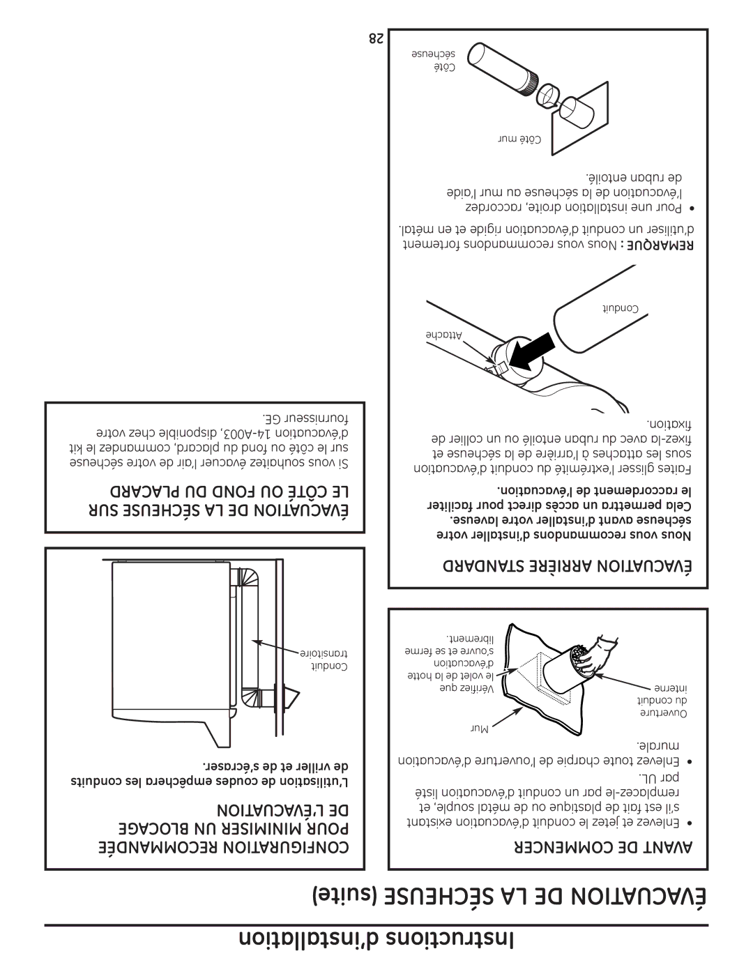 GE DPGT650, UPGT650 operating instructions ’Évacuation De, Blocage UN Minimiser Pour, Recommandée Configuration 