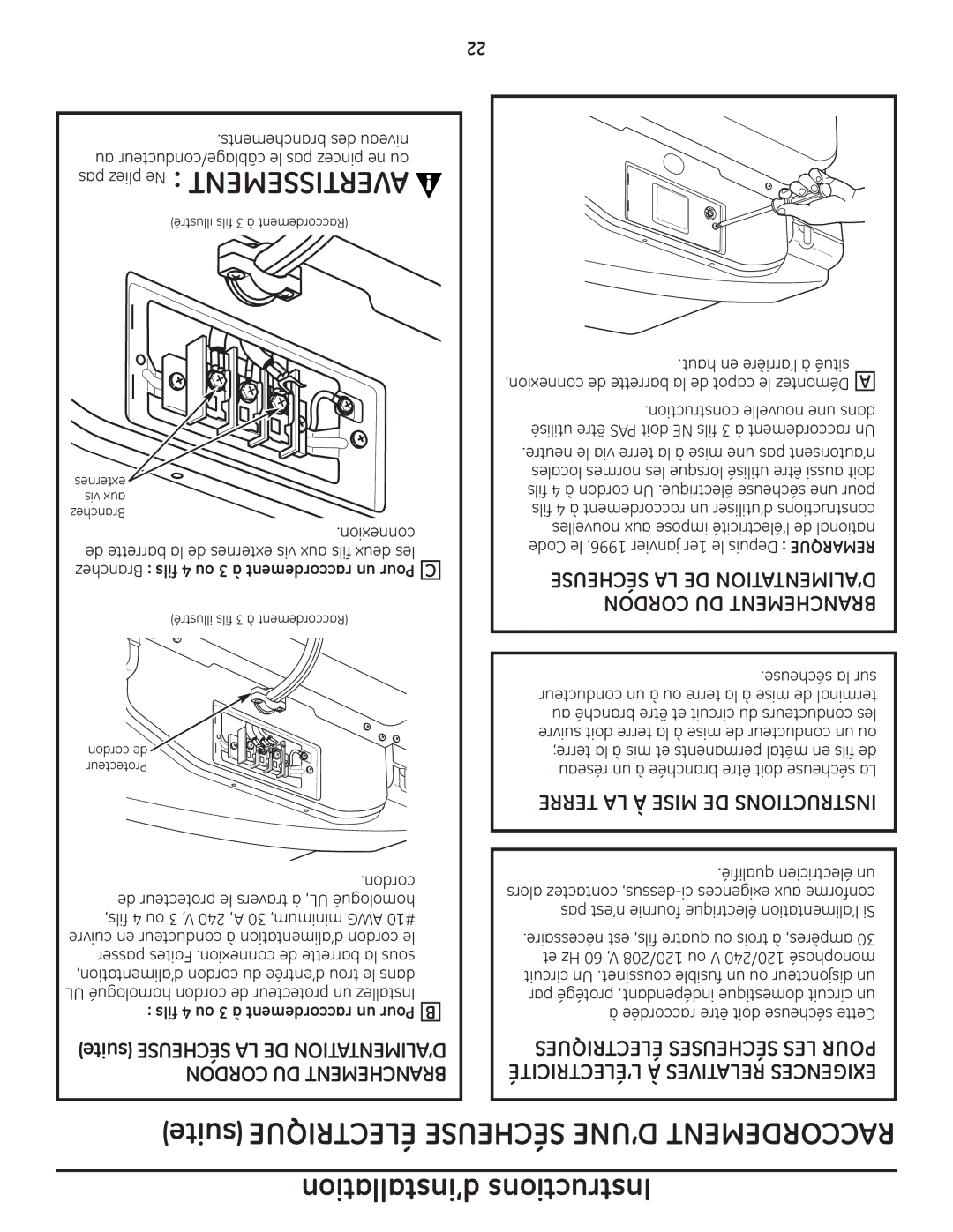 GE DPGT650, UPGT650 operating instructions Terre LA À Mise DE Instructions, Haut en l’arrière à situé 