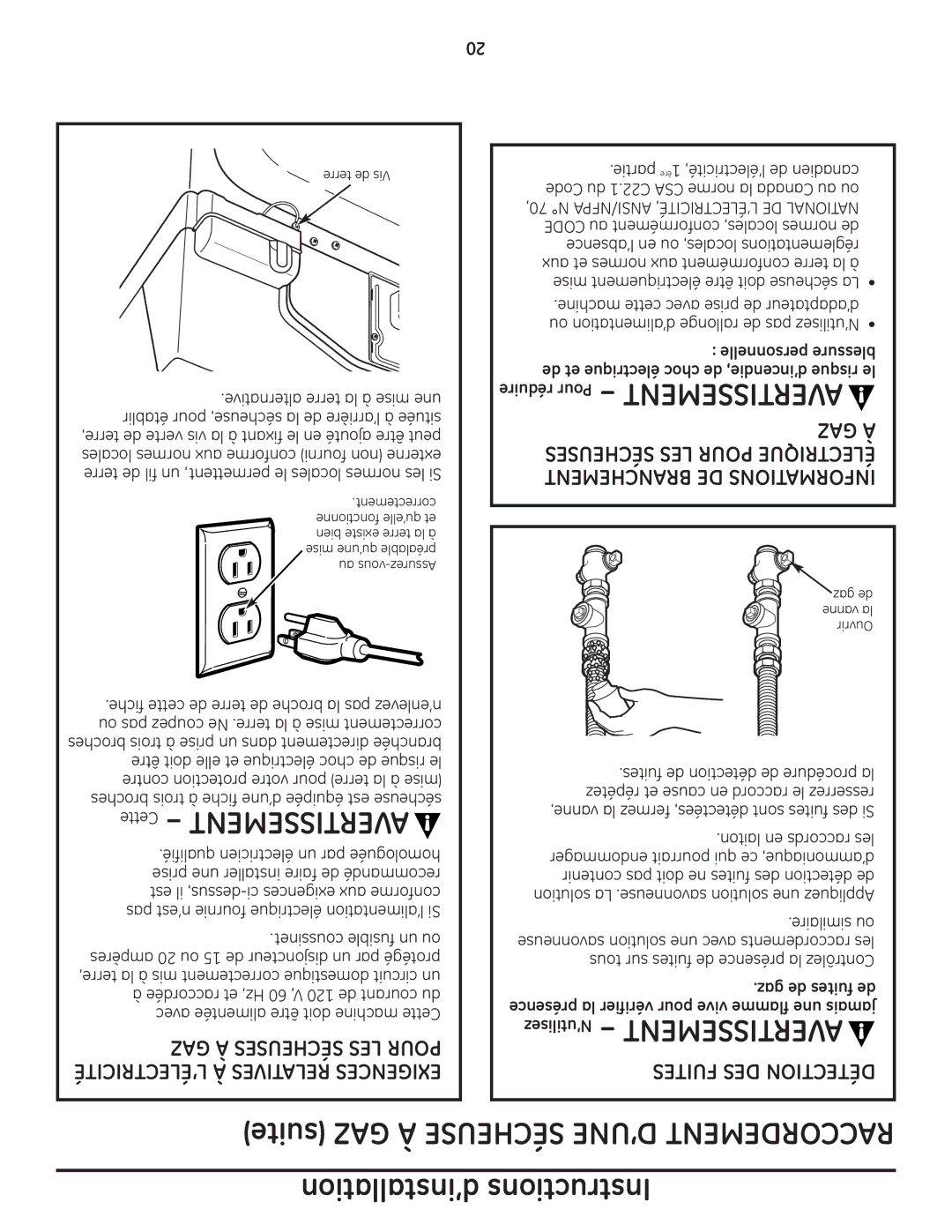 GE DPGT650, UPGT650 operating instructions Gaz À, Branchement DE Informations, Fuites DES Détection, Gaz de fuites de 