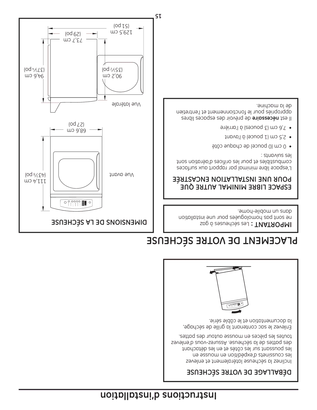 GE UPGT650, DPGT650 Sécheuse Votre DE Déballage, Encastrée Installation UNE Pour, QUE Autre Minimal Libre Espace 