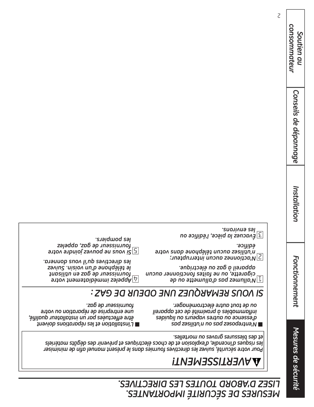 GE DPGT650, UPGT650 operating instructions GAZ DE Odeur UNE Remarquez Vous SI, Pas n’utilisez ou pas N’entreposez 