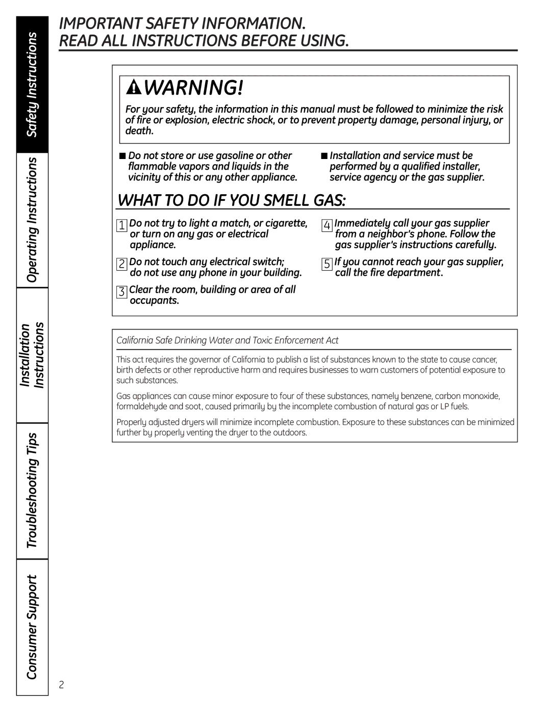 GE UPGT650 operating instructions What to do if YOU Smell GAS, Clear the room, building or area of all occupants 