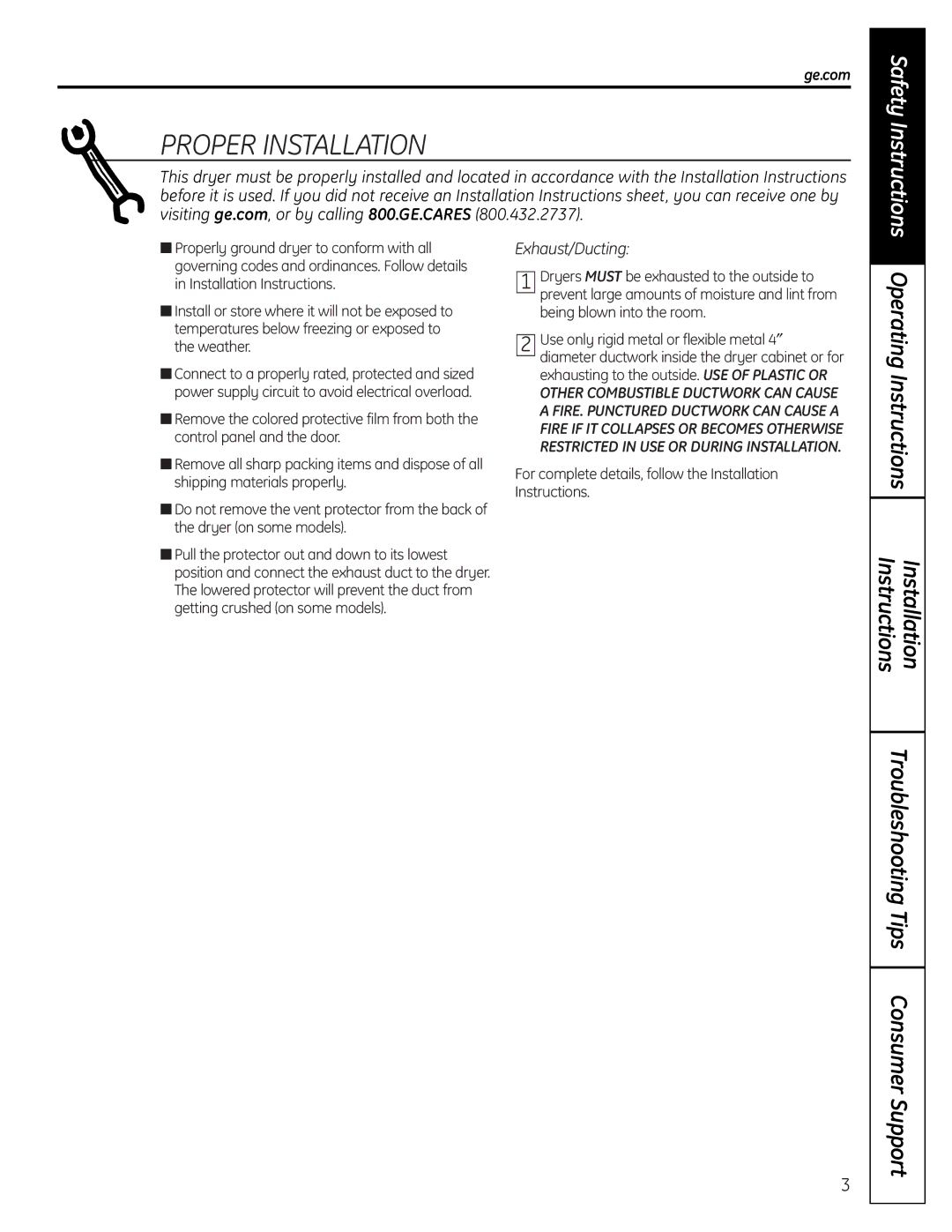 GE UPGT650 operating instructions Proper Installation, Ge.com 