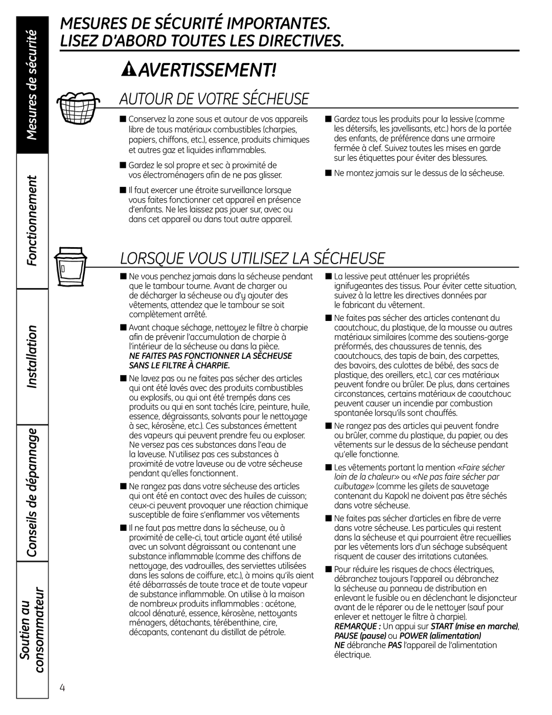 GE UPGT650 operating instructions Autour DE Votre Sécheuse 