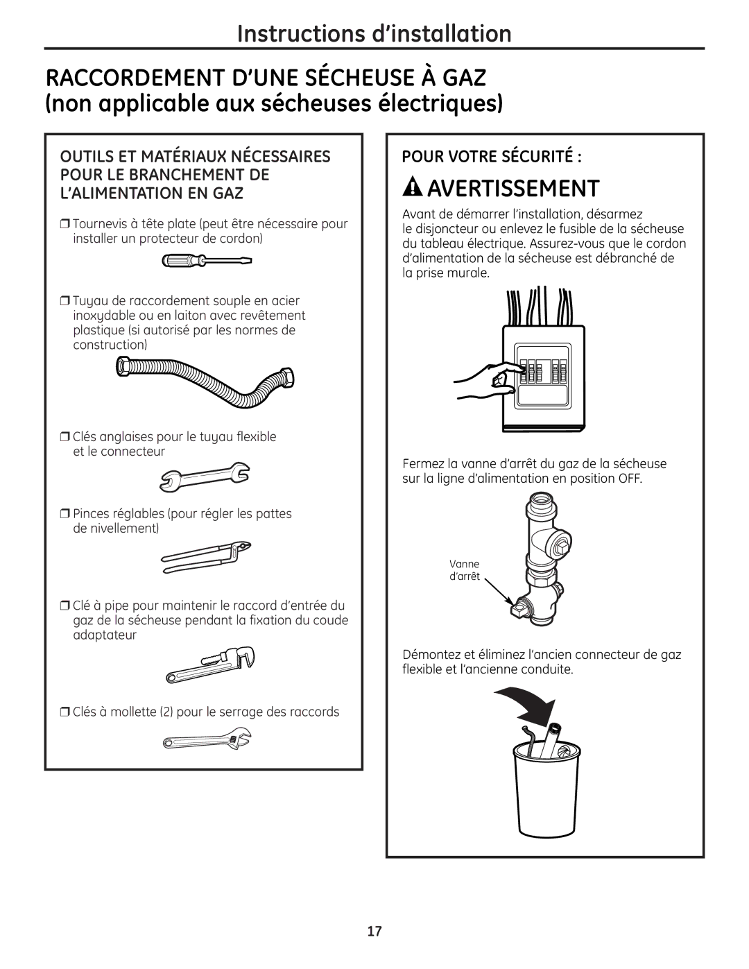 GE UPGT650 operating instructions Vanne d’arrêt 