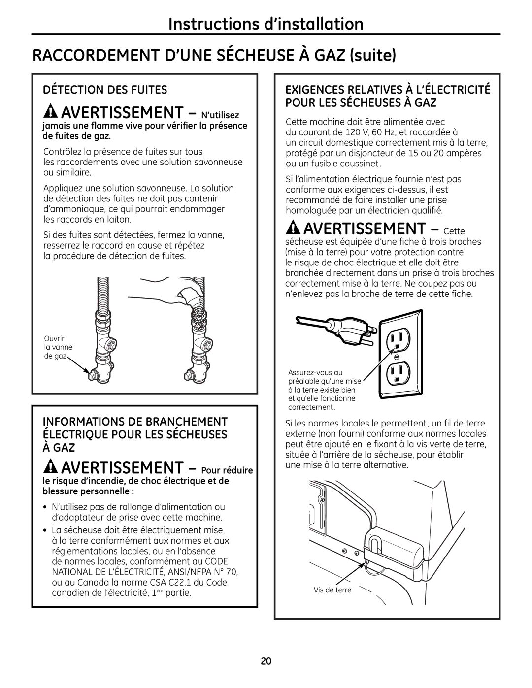 GE UPGT650 operating instructions Avertissement N’utilisez, Avertissement Cette, Détection DES Fuites 