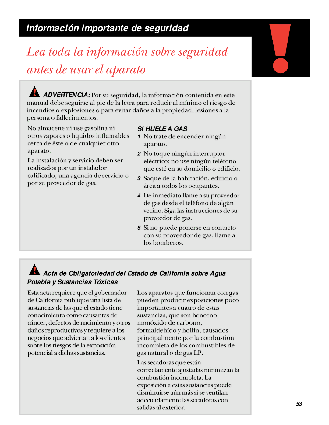 GE UPSQ495ET, UPSQ495GT operating instructions SI Huele a GAS 