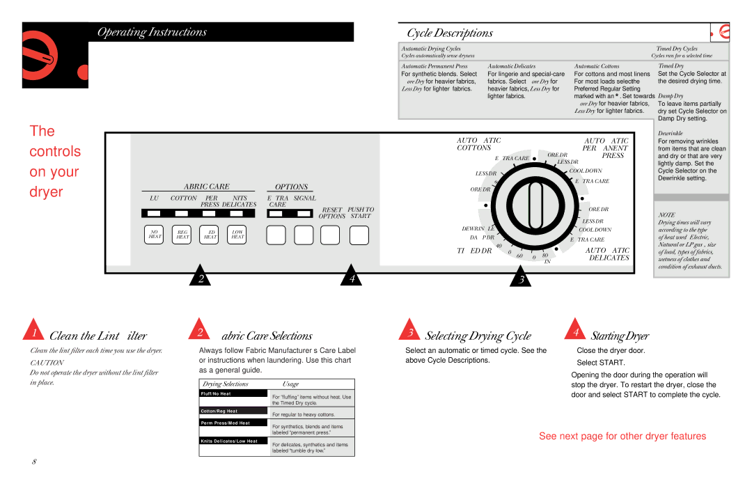 GE UPSQ495GT, UPSQ495ET operating instructions Operating Instructions, Cycle Descriptions 