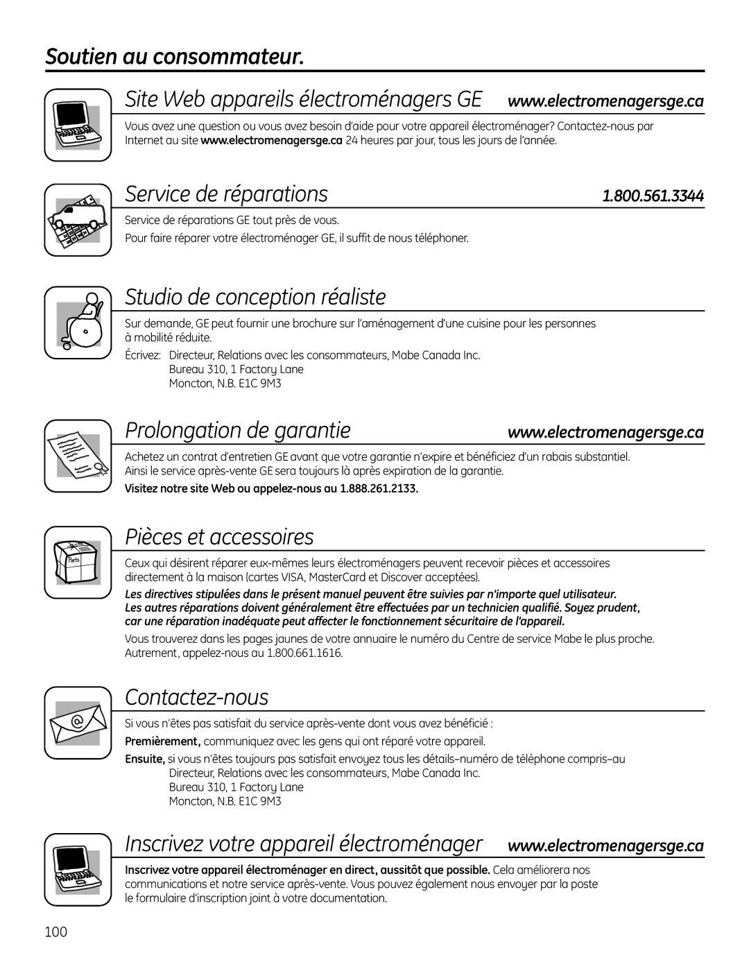 GE UPVH880 installation instructions Soutien au consommateur Service de réparations, Prolongation de garantie 