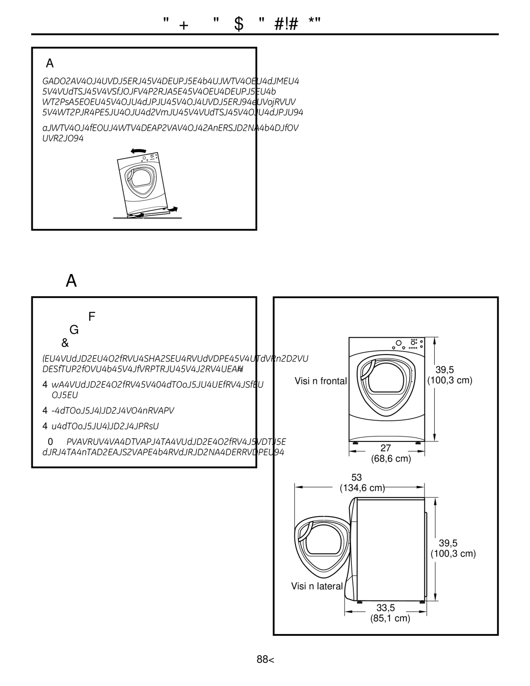 GE UPVH880 Instrucciones de instalación, Cómo Desempacar LA Secadora, Dimensiones DE LA Secadora, Visión frontal 