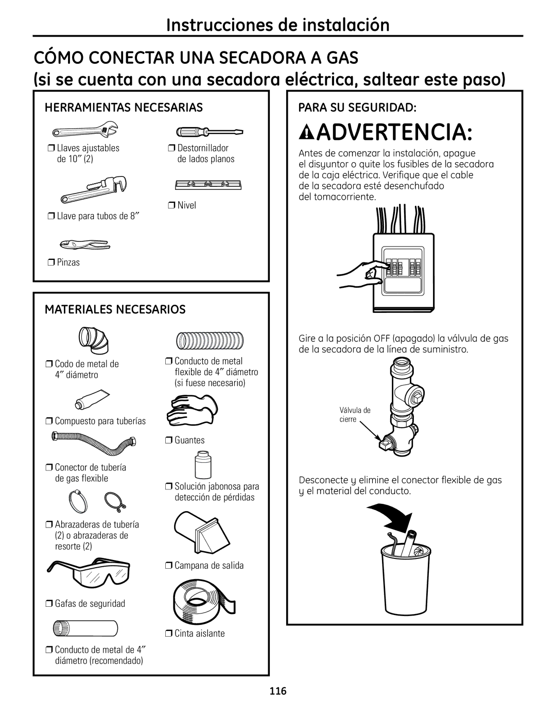 GE UPVH880 installation instructions Herramientas Necesarias, Materiales Necesarios Para SU Seguridad 