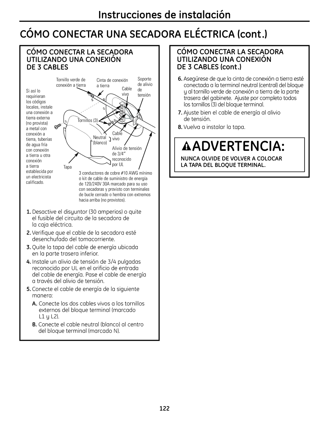 GE UPVH880 installation instructions 122 