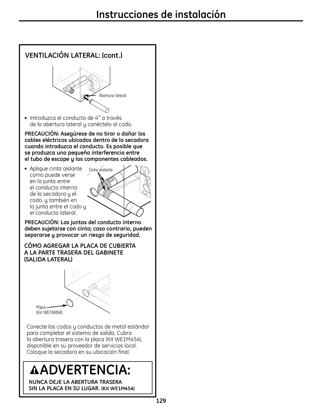 GE UPVH880 installation instructions Nunca Deje LA Abertura Trasera, SIN LA Placa EN SU LUGAR. Kit WE1M454 