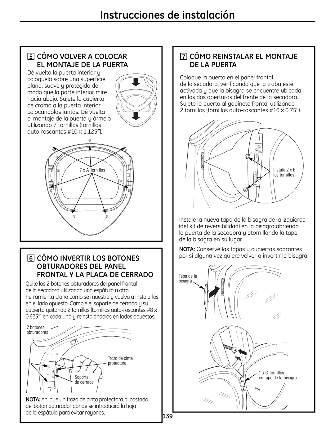 GE UPVH880 installation instructions Cómo Volver a Colocar EL Montaje DE LA Puerta, Cómo Reinstalar EL Montaje DE LA Puerta 