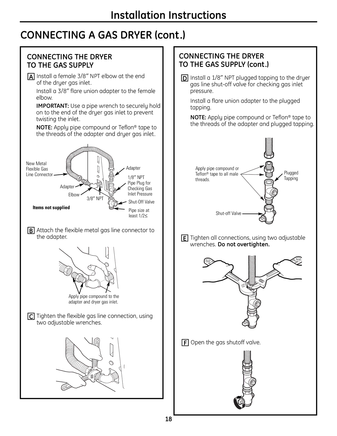 GE UPVH880 Installation Instructions Connecting a GAS Dryer, Connecting the Dryer To the GAS Supply 