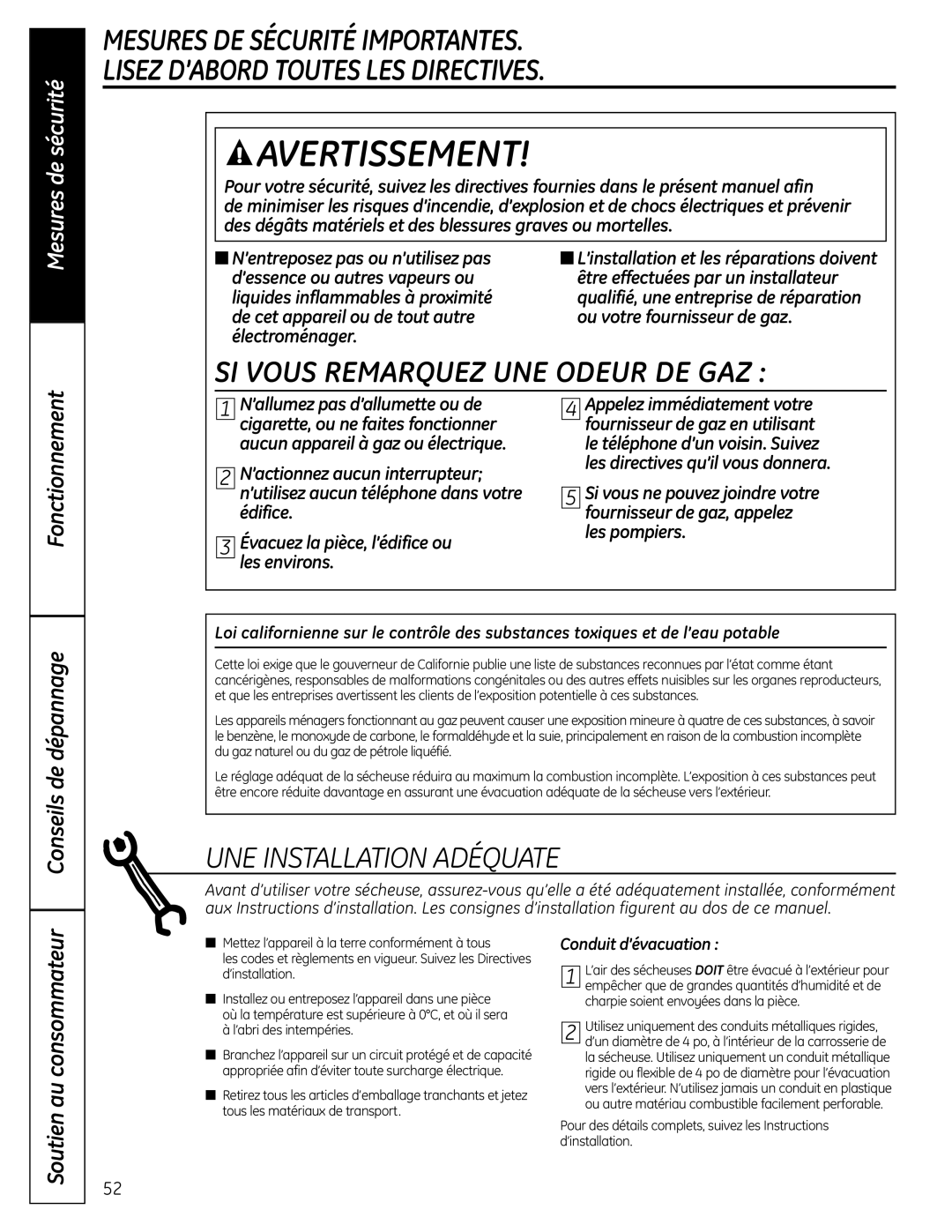 GE UPVH880 installation instructions Qualifié, une entreprise de réparation, Conduit d’évacuation 