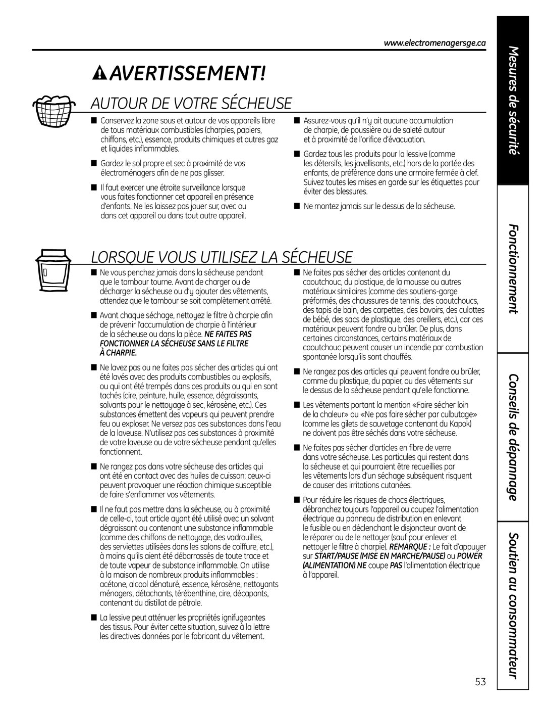 GE UPVH880 installation instructions Autour DE Votre Sécheuse 