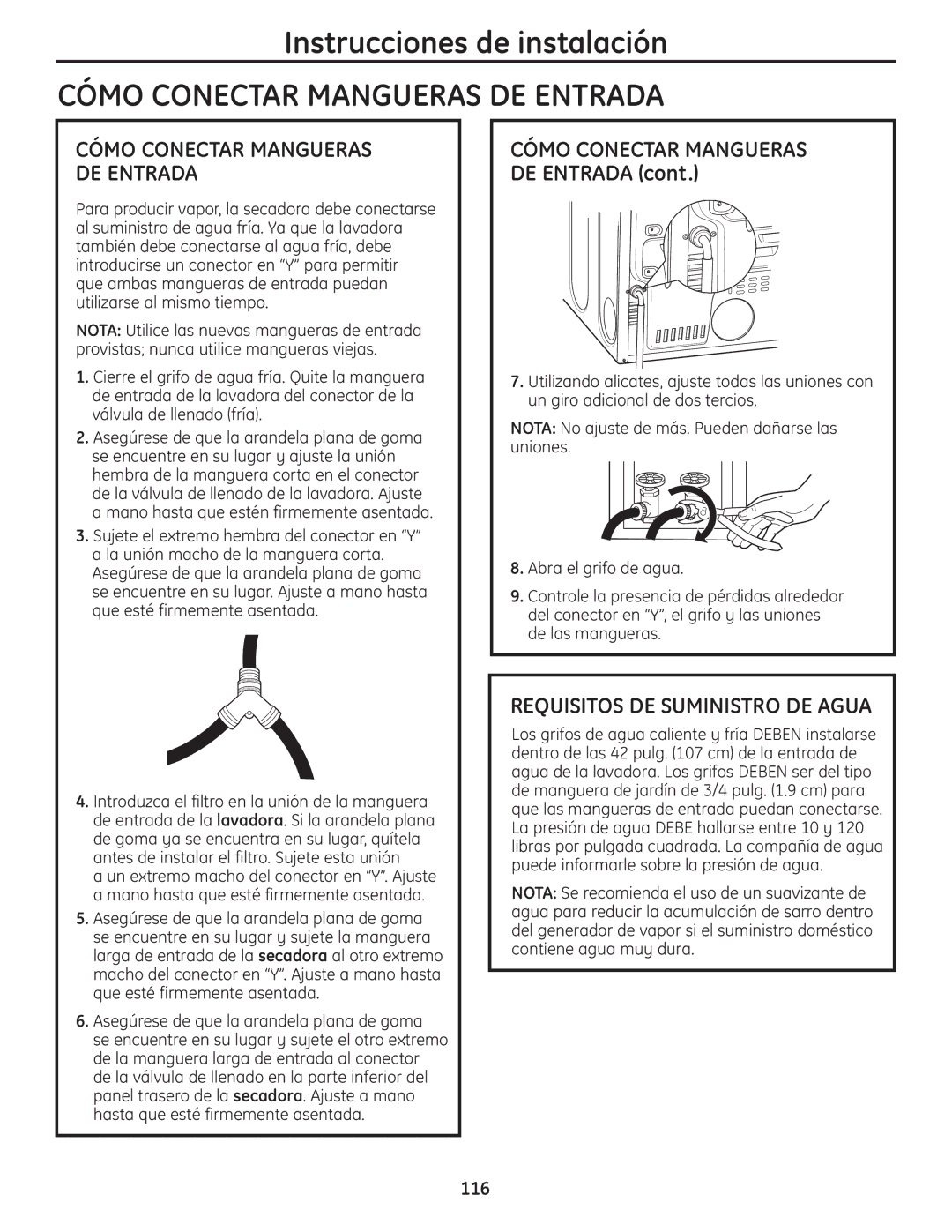 GE UPVH890 installation instructions Cómo Conectar Mangueras DE Entrada, Requisitos DE Suministro DE Agua 