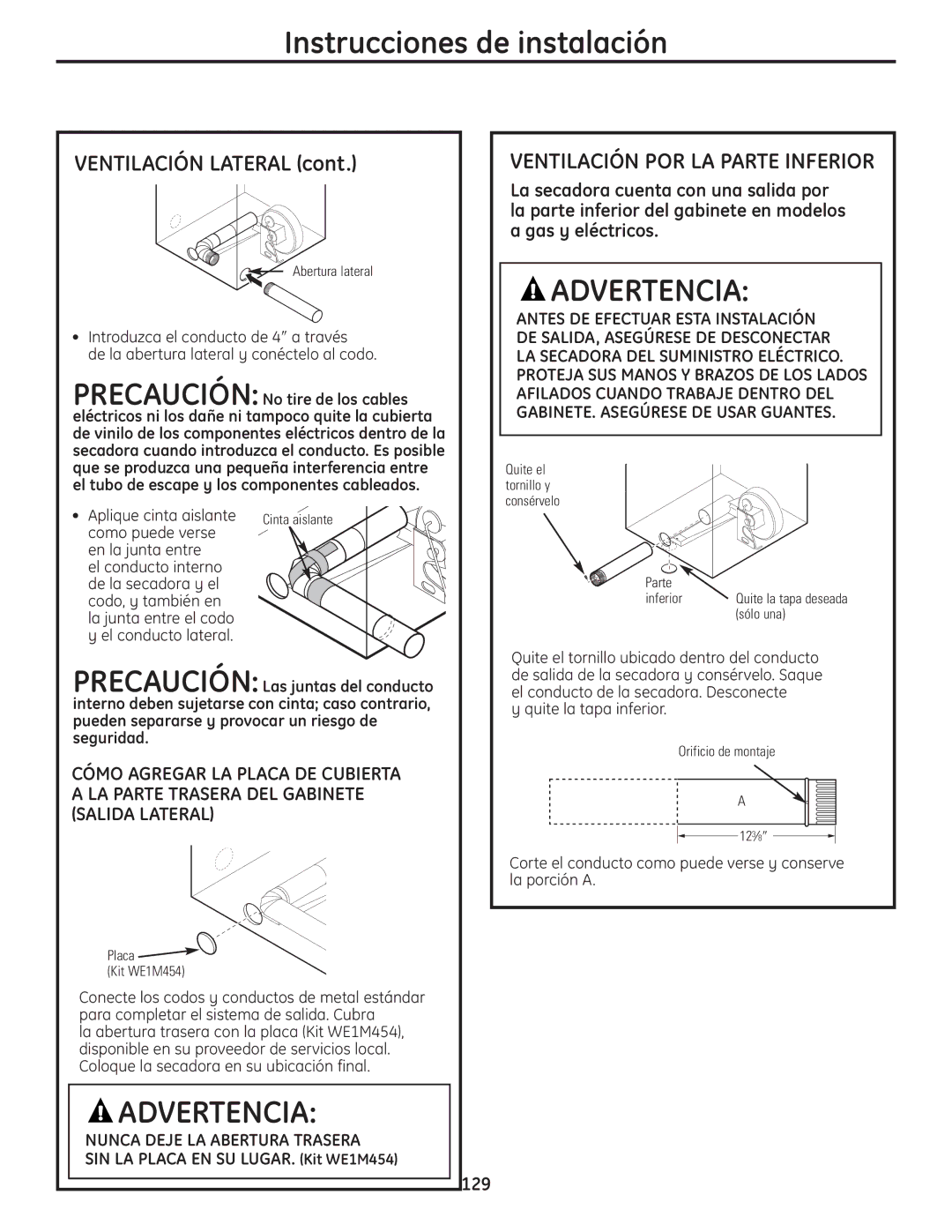 GE UPVH890 installation instructions Ventilación Lateral 