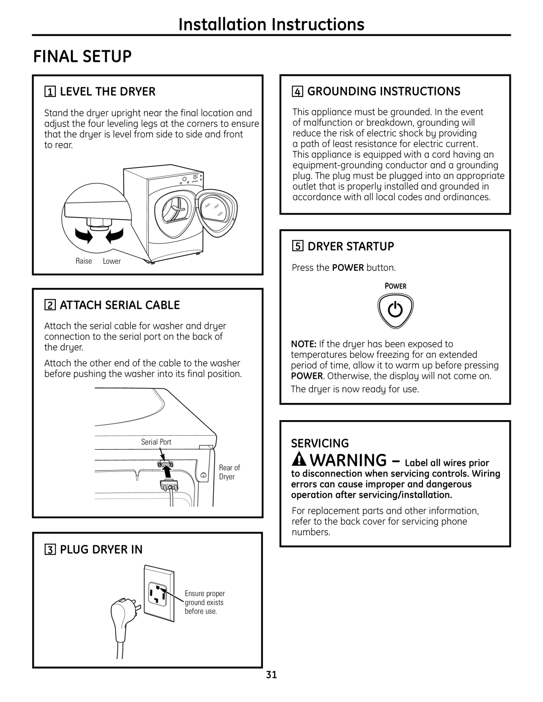 GE UPVH890 installation instructions Final Setup 