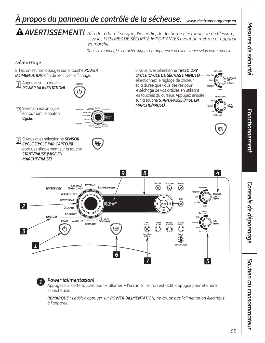 GE UPVH890 installation instructions Démarrage 