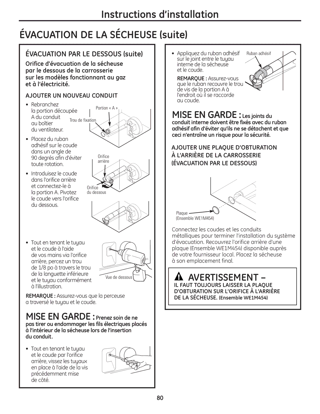 GE UPVH890 installation instructions ’intérieur de la sécheuse lors de l’insertion du conduit 