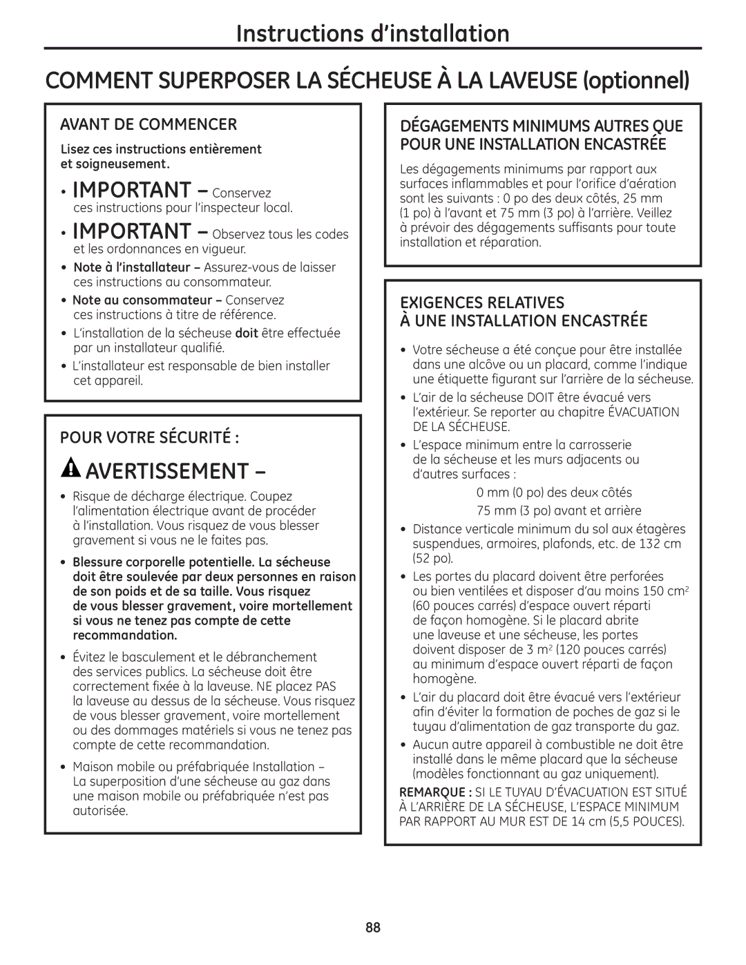 GE UPVH890 installation instructions Comment Superposer LA Sécheuse À LA Laveuse optionnel 