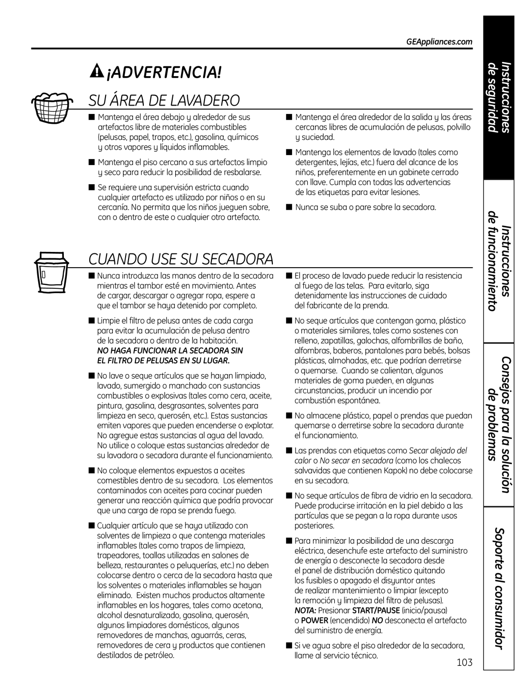 GE UPVH890 installation instructions SU Área DE Lavadero 