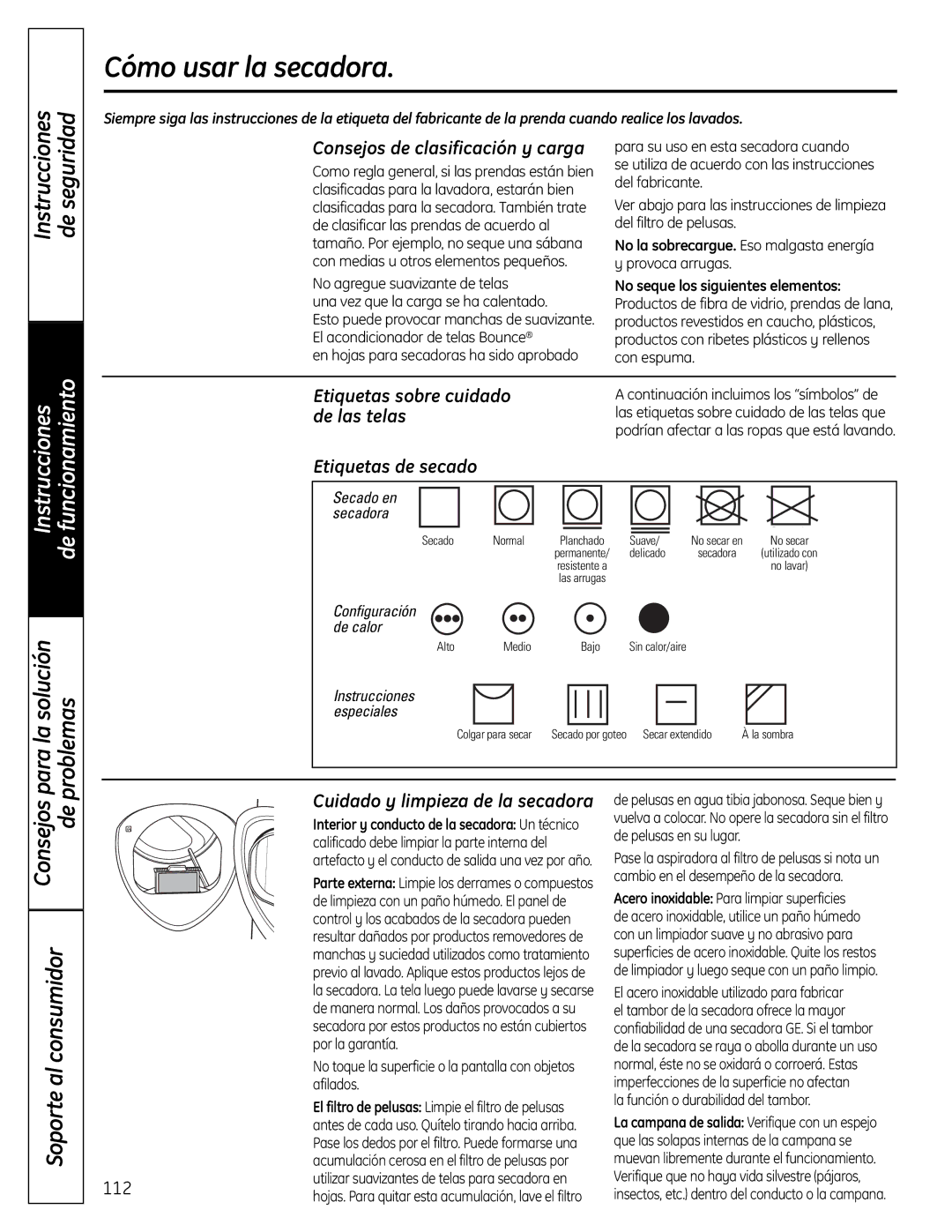 GE UPVH890 installation instructions Cómo usar la secadora 