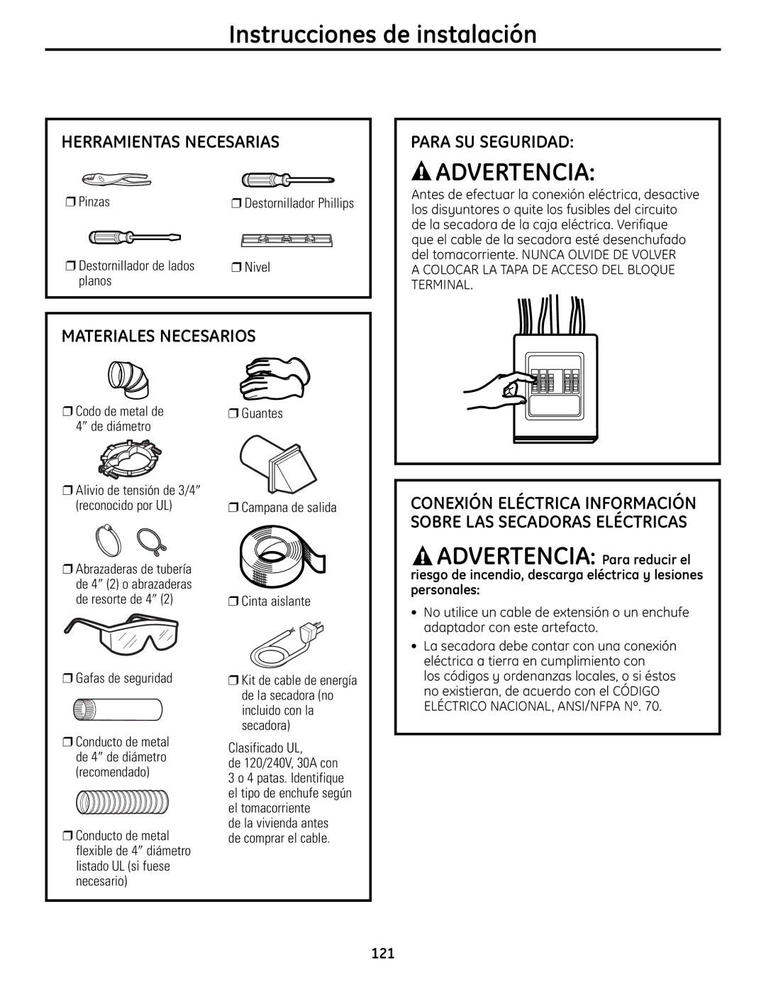 GE UPVH890 installation instructions 121 