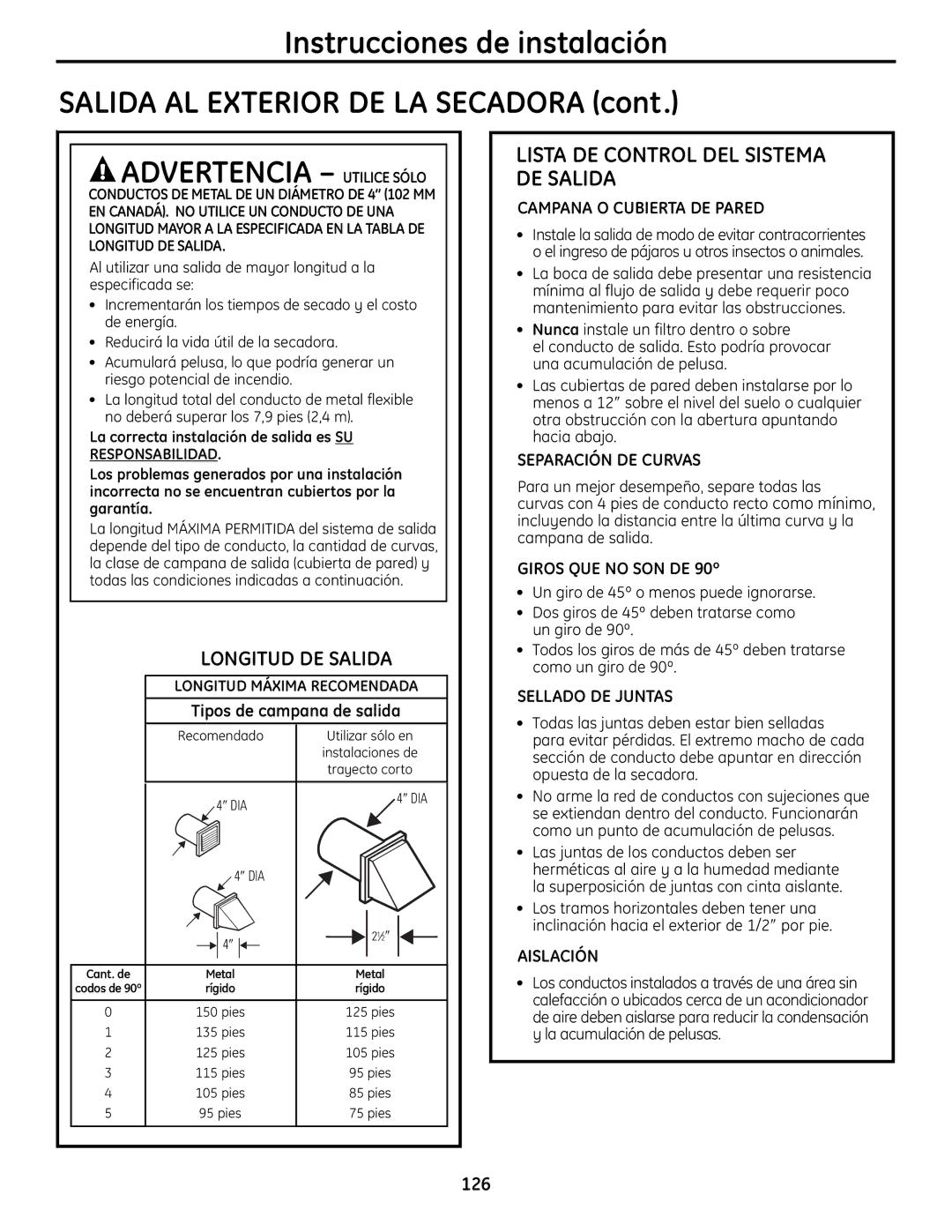 GE UPVH890 Advertencia Utilice Sólo, Campana O Cubierta DE Pared, Separación DE Curvas, Sellado DE Juntas, Aislación 