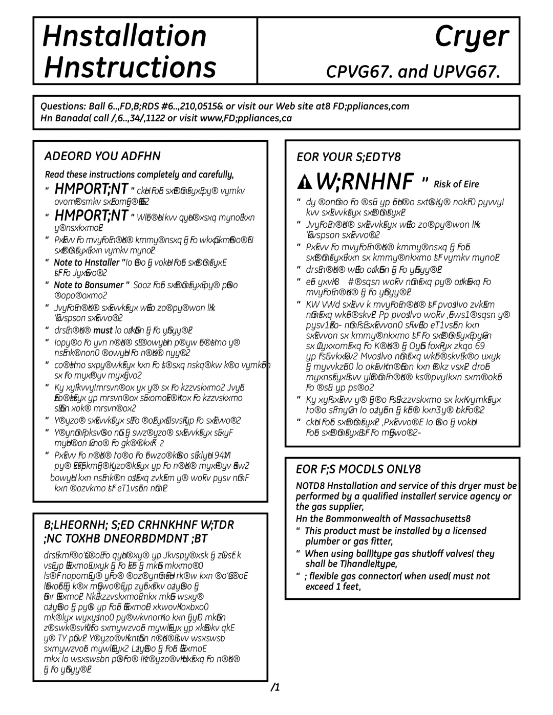 GE installation instructions DPVH890 and UPVH890, Before YOU Begin, For Your Safety, For GAS Models only 